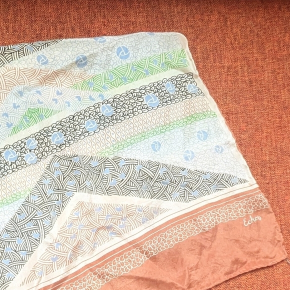 Vintage Echo Silk Scarf MCM Headband Boho Long Heart Pattern - Picture 3 of 5